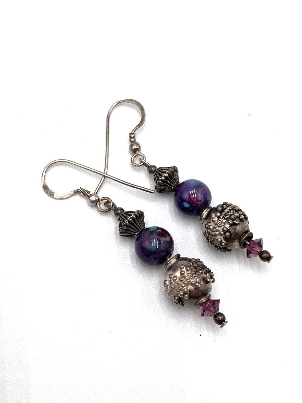 925 Hooks Earrings Dangles Drops Glass Beads Artisan